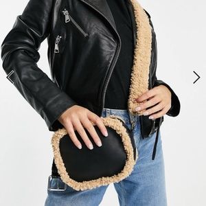 NWT London Crossbody Bag in Black with Borg Details